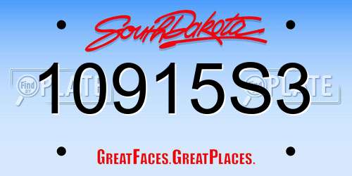 10915S3 South Dakota License Plate