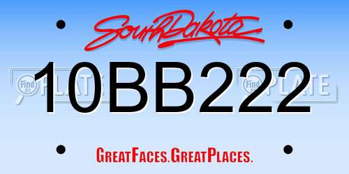 10BB222 South Dakota License Plate