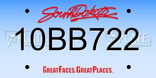 10BB722 South Dakota License Plate