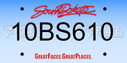 10BS610 South Dakota License Plate