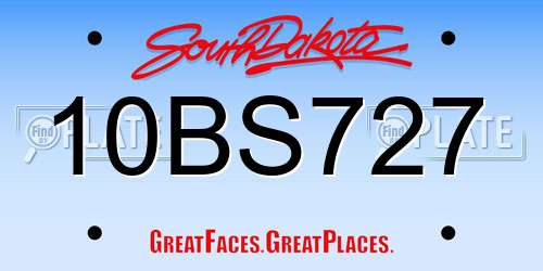 10BS727 South Dakota License Plate