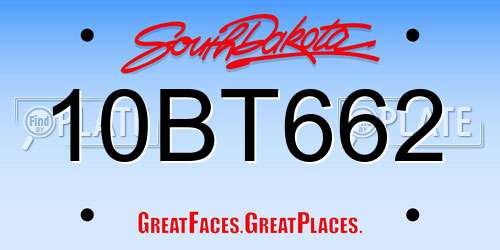 10BT662 South Dakota License Plate