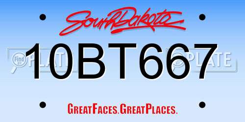 10BT667 South Dakota License Plate
