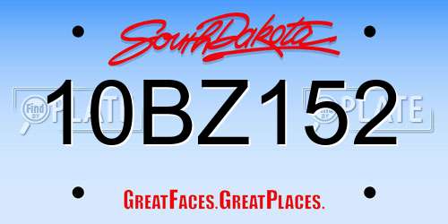 10BZ152 South Dakota License Plate
