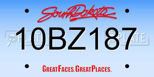 10BZ187 South Dakota License Plate
