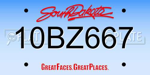 10BZ667 South Dakota License Plate
