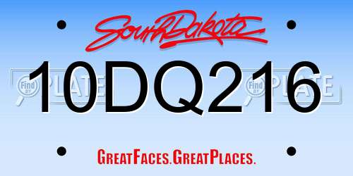 10DQ216 South Dakota License Plate