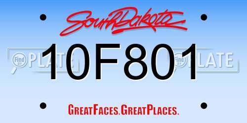 10F801 South Dakota License Plate