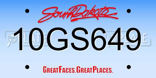 10GS649 South Dakota License Plate