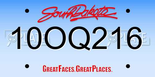10OQ216 South Dakota License Plate
