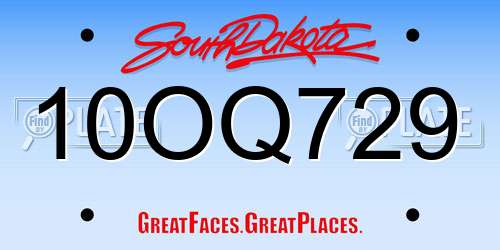 10OQ729 South Dakota License Plate