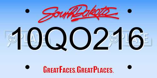 10QO216 South Dakota License Plate