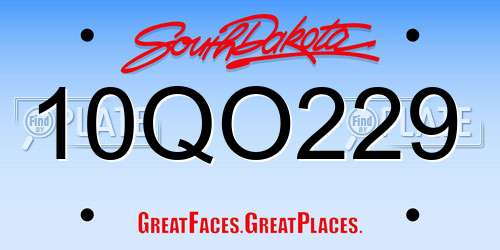 10QO229 South Dakota License Plate