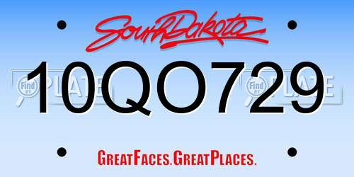 10QO729 South Dakota License Plate