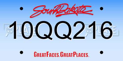 10QQ216 South Dakota License Plate
