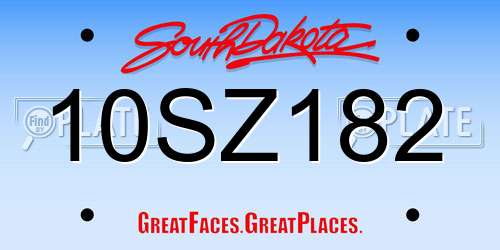 10SZ182 South Dakota License Plate