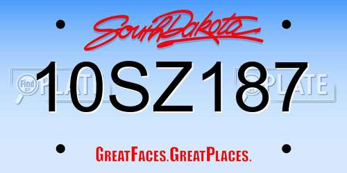 10SZ187 South Dakota License Plate