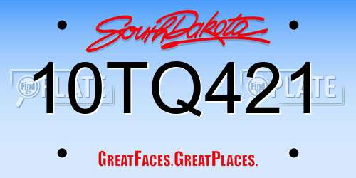 10TQ421 South Dakota License Plate