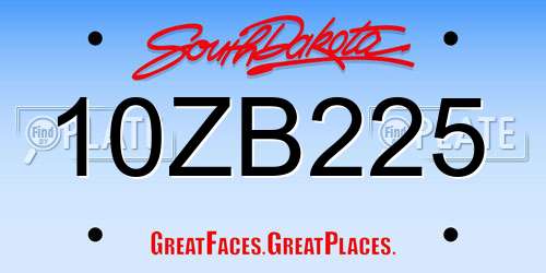 10ZB225 South Dakota License Plate