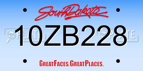 10ZB228 South Dakota License Plate