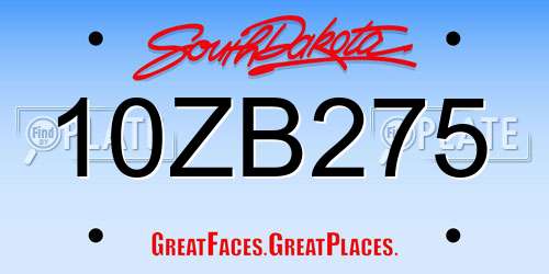 10ZB275 South Dakota License Plate