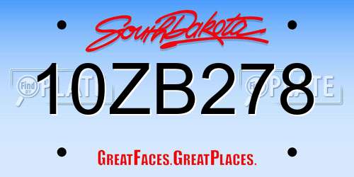 10ZB278 South Dakota License Plate