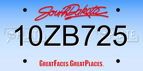 10ZB725 South Dakota License Plate