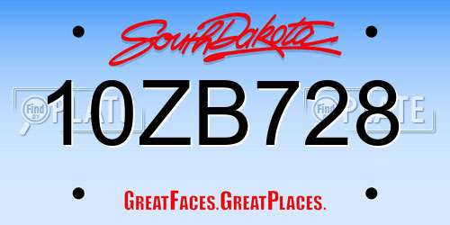 10ZB728 South Dakota License Plate