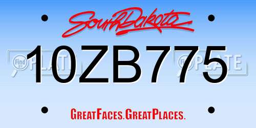 10ZB775 South Dakota License Plate