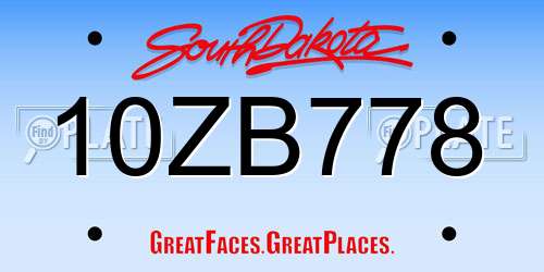 10ZB778 South Dakota License Plate