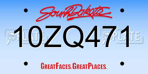 10ZQ471 South Dakota License Plate