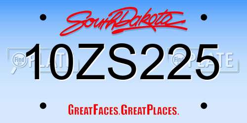 10ZS225 South Dakota License Plate