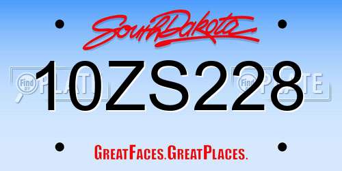10ZS228 South Dakota License Plate