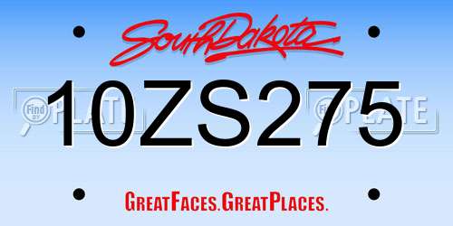 10ZS275 South Dakota License Plate