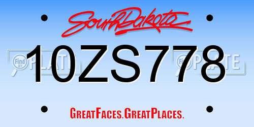 10ZS778 South Dakota License Plate