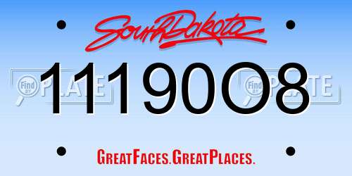 11190O8 South Dakota License Plate