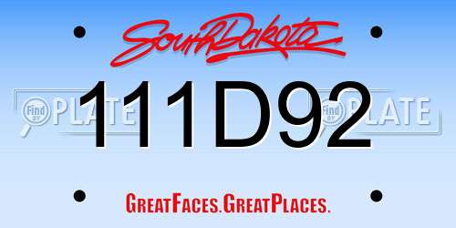 111D92 South Dakota License Plate