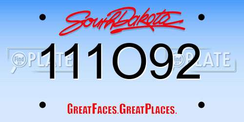 111O92 South Dakota License Plate