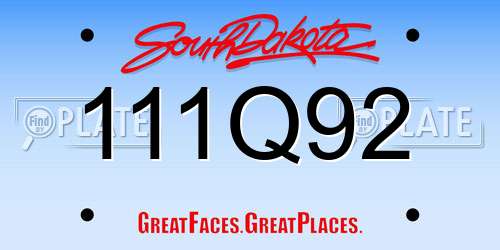 111Q92 South Dakota License Plate