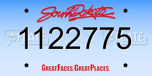 1122775 South Dakota License Plate