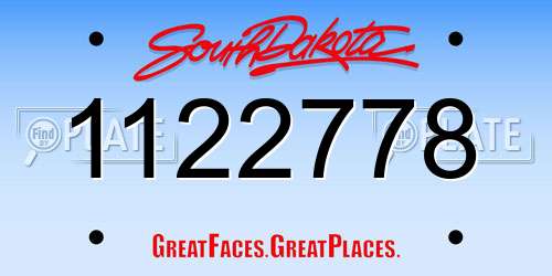 1122778 South Dakota License Plate