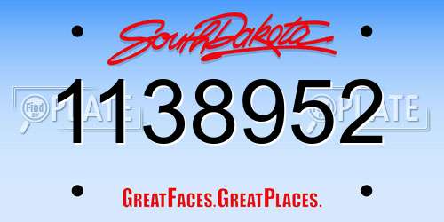 1138952 South Dakota License Plate