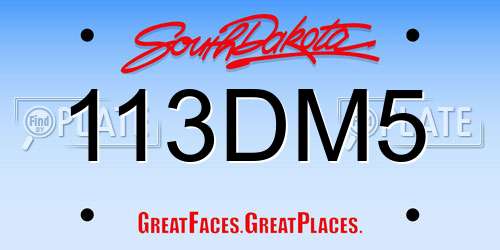 113DM5 South Dakota License Plate