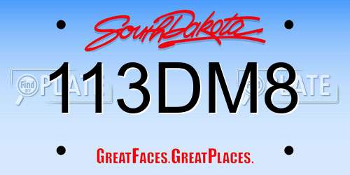113DM8 South Dakota License Plate