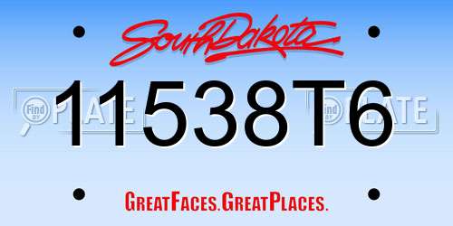 11538T6 South Dakota License Plate
