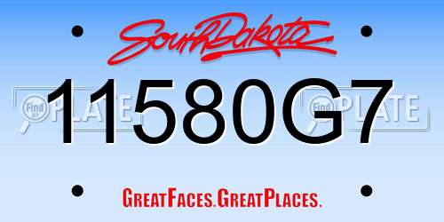 11580G7 South Dakota License Plate