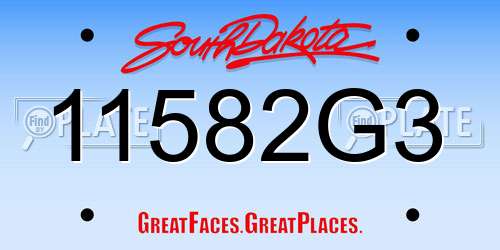 11582G3 South Dakota License Plate