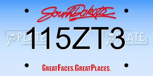 115ZT3 South Dakota License Plate