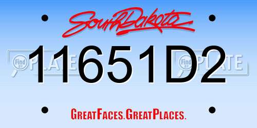 11651D2 South Dakota License Plate