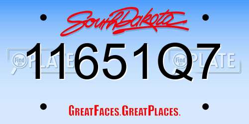 11651Q7 South Dakota License Plate
